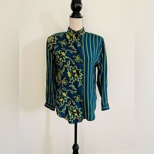 Sunny Leigh‎ 100% Silk Floral Button Up Blouse size S